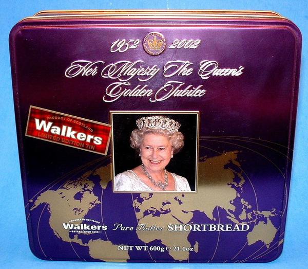 Queen Elizabeth II 2002 Golden Jubilee Tea Tin Biscuits Walkers Shortbread Large