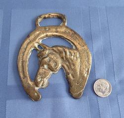 Horse Brass England Horse Head in Horse Shoe 1970s Pub Brass