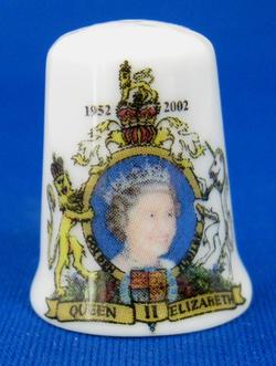 Queen Elizabeth II Golden Jubilee Thimble Bone China UK 2002 50 Year Coronation Jubilee