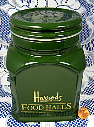 Harrods Canister Tea Caddy Green And Gold Ceramic (Image1)