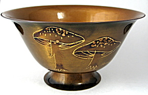Sascha Brastoff Enamel Copper Bowl Mushrooms Retro Lg (Image1)