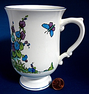 Art Deco Blue And Purple Mug Flowers Butterflies Crown Staffordshire (Image1)