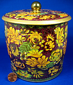 Tall Tea Tin Daher English Tea Caddy Dark Floral Autumn Mid Century (Image1)