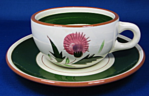 Cup And Saucer Stangl Thistle Retro Green Pink White (Image1)