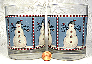 Pair Country Snowman Glasses Anchor Hocking Old Fashion (Image1)