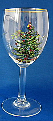 Wine Glass Christmas Tree Spode Tall Water Goblets Slight Flaw (Image1)
