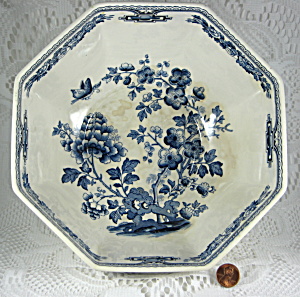 Masons Manchu Blue Transferware Large Bowl Octagonal 1940s (Image1)