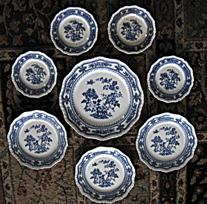 Masons Manchu Older Plates Blue And White Ironstone Lot of 8  (Image1)