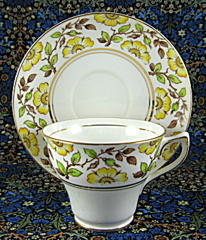 Rosina Cup And Saucer Yellow Dog Roses Hand Colored On Transfer (Image1)