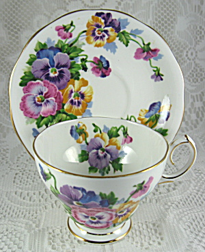 Queen Anne Pansies Cup And Saucer Many Colors Gold (Image1)