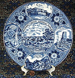 Grand Canyon Souvenir Blue Transfer Vintage Plate Ironstone Myott 1940 (Image1)