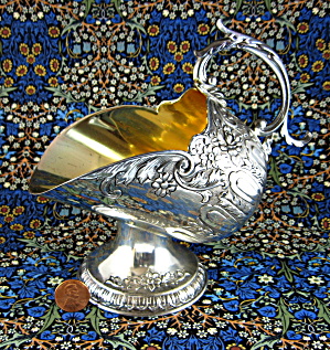 Sugar Scuttle Sugar Bowl Silver Plate Hand Engraved Floral Fancy 1950s (Image1)