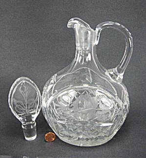 Cut Lead Crystal Decanter And Stopper Hand Cut Flowers Waffles (Image1)