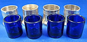 Open Salts Silver Cobalt Blue Glass England Set Of Four 1920s (Image1)