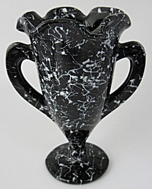 Black Spatter Glass Vase Trophy Shape Crimped Rim (Image1)