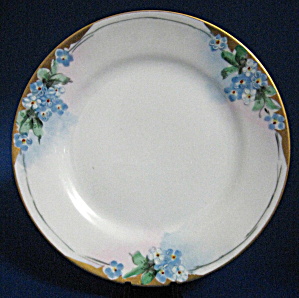 Hand Painted Plate Forget Me Nots Burnished Gold Trim (Image1)