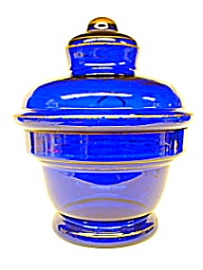 Cobalt Blue Candy Jar Art Deco Czech Glass (Image1)