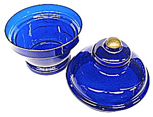 Cobalt Blue Candy Jar Art Deco Czech Glass (Image2)
