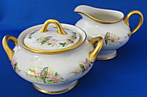 Cream And Sugar Hand Painted Birds Antique Heavy Gold (Image1)