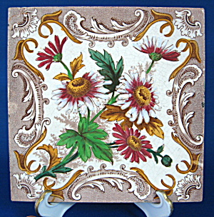 Brown Transfer Daisies Wall Tile English Victorian Era (Image1)