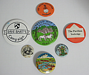 Lot of 7 Pinback Buttons Lapel Badges England 1930-1950 (Image1)