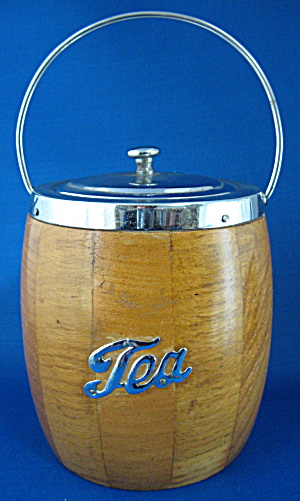 Tea Caddy Wooden Chrome Barrel England Art Deco (Image1)