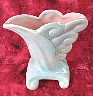 Gonder Art Pottery Vase Teal Mauve Curls Iridescent Aqua 1940s (Image1)