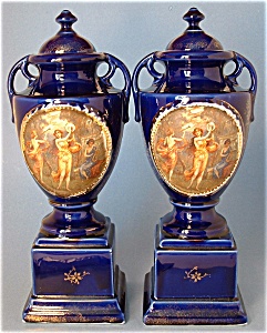 Mantle Vases Vintage Cobalt Pair 1920s (Image1)