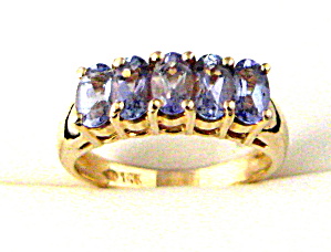 Ladies Ring 14kt Vintage 5 Stone Tanzanite Lovely Cross Finger Band (Image1)