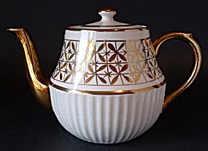 Teapot Art Deco English  White and Gold Large Vintage (Image1)