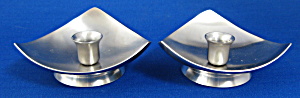 Retro Stainless Steel Triangular Candle Holder Pair (Image1)