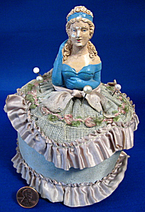 Chalk Half Doll Pincushion German Antique With Pins (Image1)
