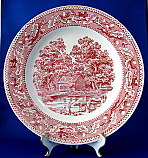 Memory Lane Pink Transfer Dinner Plate Royal China USA Red White (Image1)