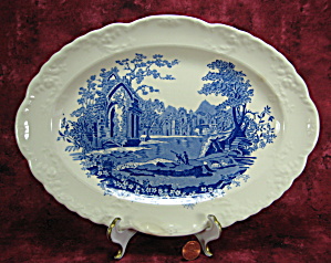 Platter English Abbey Blue Transferware T S and T Oval Vintage Serving (Image1)