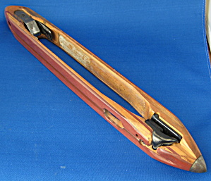 Large Wood Shuttle Mahogany Brass Ends Weaving Vintage (Image1)