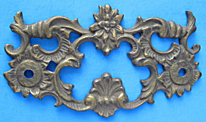 Antique Hardware Brass Drawer Plate Flowers England Architectural (Image1)