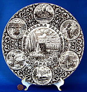Niagra Falls Canada Brown Transferware Souvenir Plate Wood 1940s (Image1)