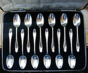 English Sterling Silver Teaspoons 12 Art Deco In Box (Image1)
