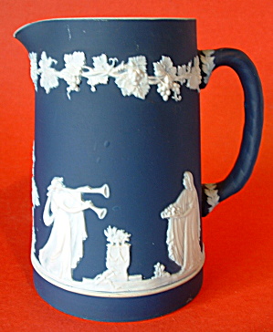 Antique Jasperware Pitcher Jug Adams England Blue Dip 1890s (Image1)