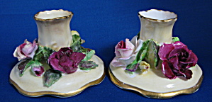 Candle Holders Crown Staffordshire Flowers England Pair (Image1)