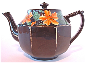 English Teapot Black Handpainted Flowers (Image3)