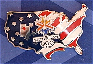 Pin Olympics Salt Lake City 2002 US Flag Patriotic Map (Image1)
