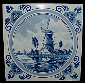 Delft Tile Delfts Windmill Canal Holland Vintage Dutch (Image1)