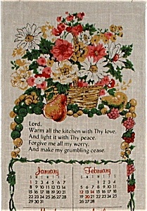 Vintage Tea Towel Calendar Kitchen Prayer Flowers Fruit (Image1)