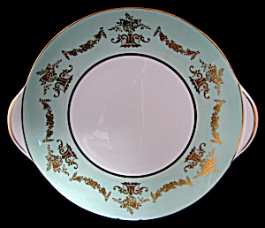 Shelley China Cake Plate Platter Green Gold Overlay (Image1)