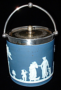 Antique Wedgwood Jasper Dip England Biscuit Barrel Blue (Image1)