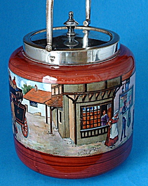Antique Biscuit Barrel Victorian Coaching Scene Red (Image1)