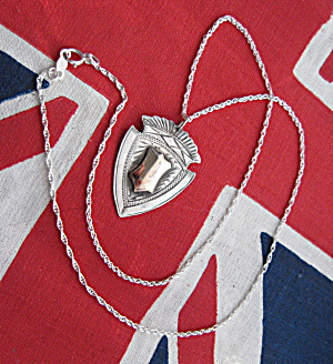 Necklace English Watch Fob Silver 10k Gold Shield Silver Chain 1927 (Image1)
