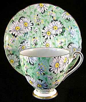 Shelley Green Daisy Chintz Ripon Cup and Saucer England (Image1)