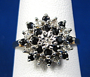 Ring Sapphires and Diamonds Cluster English Vintage (Image1)